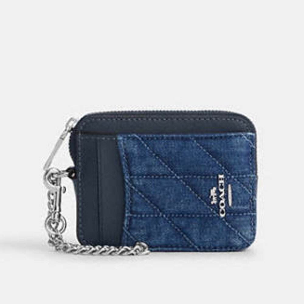 Coach Denim Zip Card Case With Quilting NWT